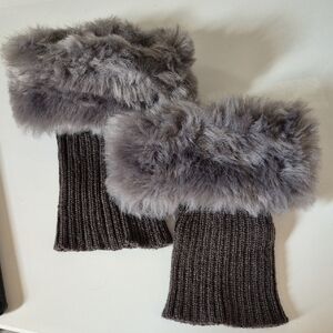 Grey Faux Fur Knit Boot Toppers